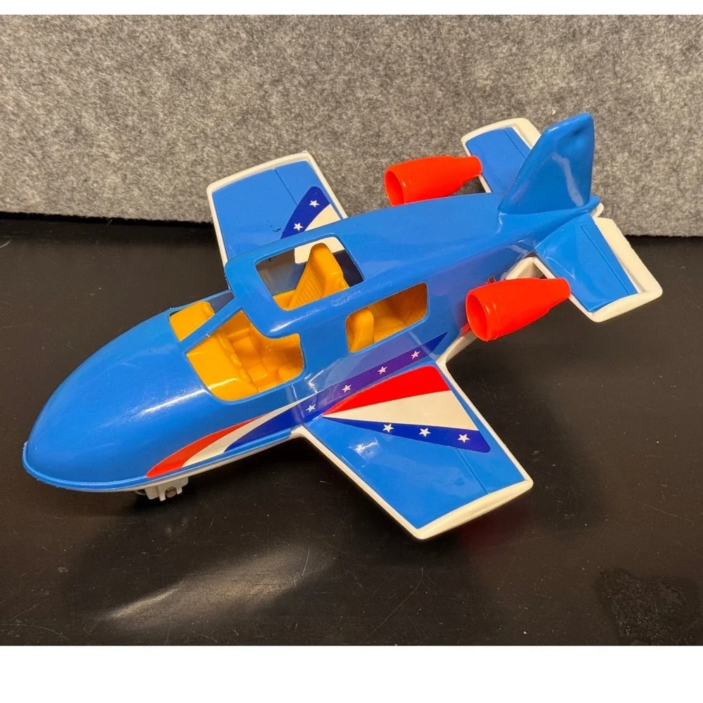 Vintage Processed Plastic Co Blue Stars & Stripes Toy Airplane Jet Made in USA